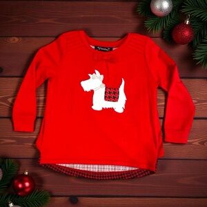 Xtraordinary Top Girls 6X Red Scottie Dog long Sleeve T-shirt Holiday Christmas